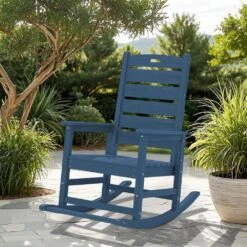 Navy HDPE Folding Plastic Adirondack Chair Weather Resistant Patio Plastic Fire Pit Chairs