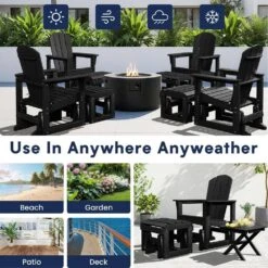 Black Outdoor All-Weather HDPE Plastic Rocking Adirondack Chair With Coordinated Gliding Footrest -Jearey jearey plastic adirondack chairs drybqwy bk 4f 1000