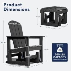 Black Outdoor All-Weather HDPE Plastic Rocking Adirondack Chair With Coordinated Gliding Footrest -Jearey jearey plastic adirondack chairs drybqwy bk 66 1000