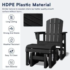 Black Outdoor All-Weather HDPE Plastic Rocking Adirondack Chair With Coordinated Gliding Footrest -Jearey jearey plastic adirondack chairs drybqwy bk 76 1000