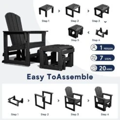 Black Outdoor All-Weather HDPE Plastic Rocking Adirondack Chair With Coordinated Gliding Footrest -Jearey jearey plastic adirondack chairs drybqwy bk fa 1000