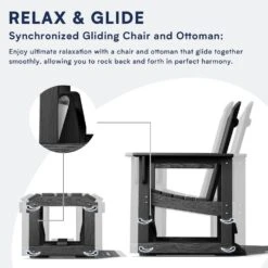 Gray Outdoor All-Weather HDPE Plastic Rocking Adirondack Chair With Coordinated Gliding Footrest -Jearey jearey plastic adirondack chairs drybqwy gr 44 1000