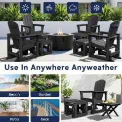 Gray Outdoor All-Weather HDPE Plastic Rocking Adirondack Chair With Coordinated Gliding Footrest -Jearey jearey plastic adirondack chairs drybqwy gr 4f 1000
