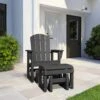 Gray Outdoor All-Weather HDPE Plastic Rocking Adirondack Chair With Coordinated Gliding Footrest