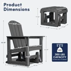 Gray Outdoor All-Weather HDPE Plastic Rocking Adirondack Chair With Coordinated Gliding Footrest -Jearey jearey plastic adirondack chairs drybqwy gr 66 1000