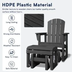 Gray Outdoor All-Weather HDPE Plastic Rocking Adirondack Chair With Coordinated Gliding Footrest -Jearey jearey plastic adirondack chairs drybqwy gr 76 1000