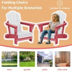 Children HDPE Folding All-Weather Adirondack Chair With Ergonomic And Safe Design, Pink/White -Jearey jearey plastic adirondack chairs etydy fb 1f 1000