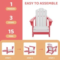 Children HDPE Folding All-Weather Adirondack Chair With Ergonomic And Safe Design, Pink/White -Jearey jearey plastic adirondack chairs etydy fb 44 1000