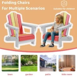 Children HDPE Folding All-Weather Adirondack Chair With Ergonomic And Safe Design, Red/Orange/Yellow/Pink -Jearey jearey plastic adirondack chairs etydy hfjb 1f 1000