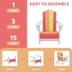 Children HDPE Folding All-Weather Adirondack Chair With Ergonomic And Safe Design, Red/Orange/Yellow/Pink -Jearey jearey plastic adirondack chairs etydy hfjb 44 1000
