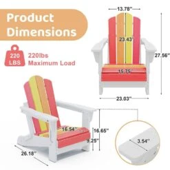 Children HDPE Folding All-Weather Adirondack Chair With Ergonomic And Safe Design, Red/Orange/Yellow/Pink -Jearey jearey plastic adirondack chairs etydy hfjb 4f 1000