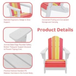 Children HDPE Folding All-Weather Adirondack Chair With Ergonomic And Safe Design, Red/Orange/Yellow/Pink -Jearey jearey plastic adirondack chairs etydy hfjb c3 1000