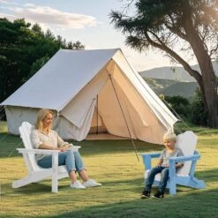 Children HDPE Folding All-Weather Adirondack Chair With Ergonomic And Safe Design, Blue/White -Jearey jearey plastic adirondack chairs etydy lb 31 1000