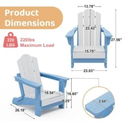 Children HDPE Folding All-Weather Adirondack Chair With Ergonomic And Safe Design, Blue/White -Jearey jearey plastic adirondack chairs etydy lb 4f 1000