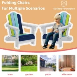 Children HDPE Folding All-Weather Adirondack Chair With Ergonomic And Safe Design, Navy Blue/Teal/Light Blue/Green -Jearey jearey plastic adirondack chairs etydy lljb 1f 1000