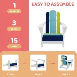 Children HDPE Folding All-Weather Adirondack Chair With Ergonomic And Safe Design, Navy Blue/Teal/Light Blue/Green -Jearey jearey plastic adirondack chairs etydy lljb 44 1000