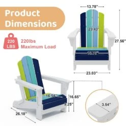 Children HDPE Folding All-Weather Adirondack Chair With Ergonomic And Safe Design, Navy Blue/Teal/Light Blue/Green -Jearey jearey plastic adirondack chairs etydy lljb 4f 1000