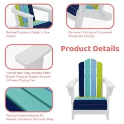 Children HDPE Folding All-Weather Adirondack Chair With Ergonomic And Safe Design, Navy Blue/Teal/Light Blue/Green -Jearey jearey plastic adirondack chairs etydy lljb c3 1000