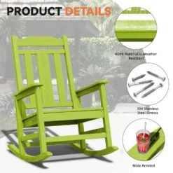 Apple Green HDPE Plastic Adirondack Chair Outdoor Rocking Chair For Patio And Garden (1-Pack) -Jearey jearey plastic adirondack chairs jctrty agreen 44 1000