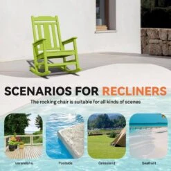 Apple Green HDPE Plastic Adirondack Chair Outdoor Rocking Chair For Patio And Garden (1-Pack) -Jearey jearey plastic adirondack chairs jctrty agreen 4f 1000