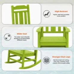 Apple Green HDPE Plastic Adirondack Chair Outdoor Rocking Chair For Patio And Garden (1-Pack) -Jearey jearey plastic adirondack chairs jctrty agreen c3 1000