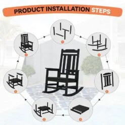 Black HDPE Plastic Adirondack Chair Outdoor Rocking Chair For Patio And Garden (1-Pack) -Jearey jearey plastic adirondack chairs jctrty bk 1f 1000