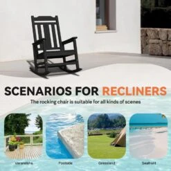 Black HDPE Plastic Adirondack Chair Outdoor Rocking Chair For Patio And Garden (1-Pack) -Jearey jearey plastic adirondack chairs jctrty bk 4f 1000