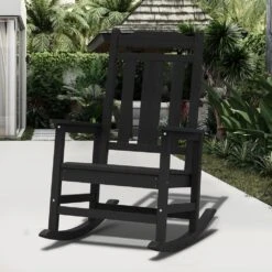 Black HDPE Plastic Adirondack Chair Outdoor Rocking Chair For Patio And Garden (1-Pack)