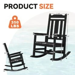 Black HDPE Plastic Adirondack Chair Outdoor Rocking Chair For Patio And Garden (1-Pack) -Jearey jearey plastic adirondack chairs jctrty bk fa 1000