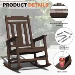 Coffee HDPE Plastic Adirondack Chair Outdoor Rocking Chair For Patio And Garden (Set Of 1) -Jearey jearey plastic adirondack chairs jctrty co 44 1000