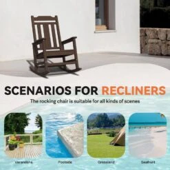 Coffee HDPE Plastic Adirondack Chair Outdoor Rocking Chair For Patio And Garden (Set Of 1) -Jearey jearey plastic adirondack chairs jctrty co 4f 1000