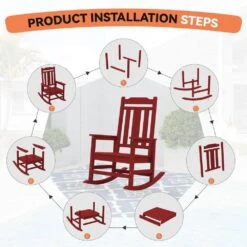 Dark Red HDPE Plastic Adirondack Chair Outdoor Rocking Chair For Patio And Garden (1-Pack) -Jearey jearey plastic adirondack chairs jctrty dark red 1f 1000