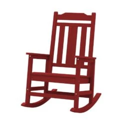 Dark Red HDPE Plastic Adirondack Chair Outdoor Rocking Chair For Patio And Garden (1-Pack) -Jearey jearey plastic adirondack chairs jctrty dark red 31 1000
