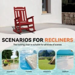 Dark Red HDPE Plastic Adirondack Chair Outdoor Rocking Chair For Patio And Garden (1-Pack) -Jearey jearey plastic adirondack chairs jctrty dark red 4f 1000