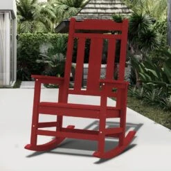 Dark Red HDPE Plastic Adirondack Chair Outdoor Rocking Chair For Patio And Garden (1-Pack)