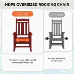 Dark Red HDPE Plastic Adirondack Chair Outdoor Rocking Chair For Patio And Garden (1-Pack) -Jearey jearey plastic adirondack chairs jctrty dark red 76 1000