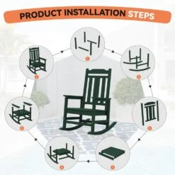 Dark Green HDPE Plastic Adirondack Chair Outdoor Rocking Chair For Patio And Garden (1-Pack) -Jearey jearey plastic adirondack chairs jctrty dgreen 1f 1000