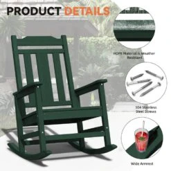 Dark Green HDPE Plastic Adirondack Chair Outdoor Rocking Chair For Patio And Garden (1-Pack) -Jearey jearey plastic adirondack chairs jctrty dgreen 44 1000