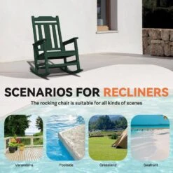 Dark Green HDPE Plastic Adirondack Chair Outdoor Rocking Chair For Patio And Garden (1-Pack) -Jearey jearey plastic adirondack chairs jctrty dgreen 4f 1000