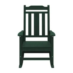 Dark Green HDPE Plastic Adirondack Chair Outdoor Rocking Chair For Patio And Garden (1-Pack)