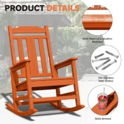 Dark Orange HDPE Plastic Adirondack Chair Outdoor Rocking Chair For Patio And Garden (1-Pack) 12 Dark Orange HDPE Plastic Adirondack Chair Outdoor Rocking Chair For Patio And Garden (1-Pack) -Jearey jearey plastic adirondack chairs jctrty dorange 44 1000