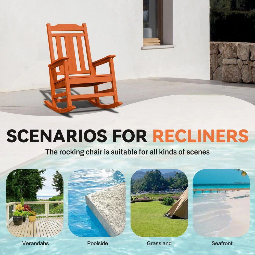 Dark Orange HDPE Plastic Adirondack Chair Outdoor Rocking Chair For Patio And Garden (1-Pack) 3 Dark Orange HDPE Plastic Adirondack Chair Outdoor Rocking Chair For Patio And Garden (1-Pack) - Image 3