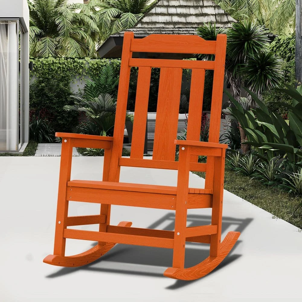 Dark Orange HDPE Plastic Adirondack Chair Outdoor Rocking Chair For Patio And Garden (1-Pack) 1 Dark Orange HDPE Plastic Adirondack Chair Outdoor Rocking Chair For Patio And Garden (1-Pack)