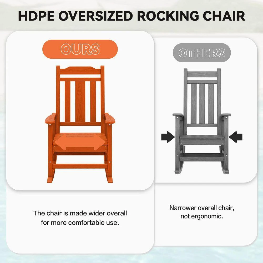Dark Orange HDPE Plastic Adirondack Chair Outdoor Rocking Chair For Patio And Garden (1-Pack) 7 Dark Orange HDPE Plastic Adirondack Chair Outdoor Rocking Chair For Patio And Garden (1-Pack) - Image 7