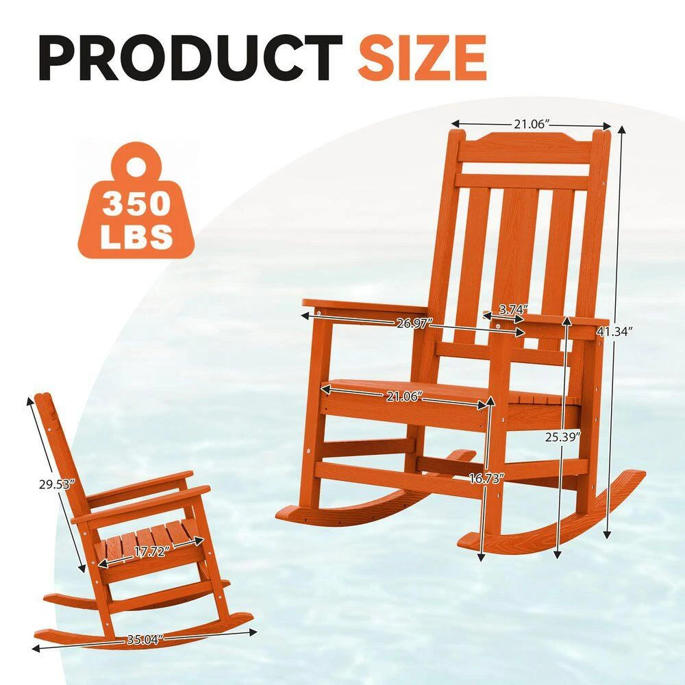 Dark Orange HDPE Plastic Adirondack Chair Outdoor Rocking Chair For Patio And Garden (1-Pack) 6 Dark Orange HDPE Plastic Adirondack Chair Outdoor Rocking Chair For Patio And Garden (1-Pack) - Image 6
