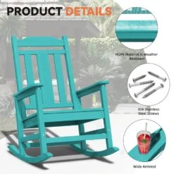 Peacock Blue HDPE Plastic Adirondack Chair Outdoor Rocking Chair For Patio And Garden (1-Pack) -Jearey jearey plastic adirondack chairs jctrty kql 44 1000