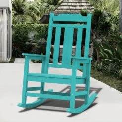 Peacock Blue HDPE Plastic Adirondack Chair Outdoor Rocking Chair For Patio And Garden (1-Pack)