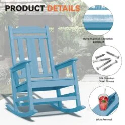 Light Blue HDPE Plastic Adirondack Chair Outdoor Rocking Chair For Patio And Garden (1-Pack) -Jearey jearey plastic adirondack chairs jctrty lblue 44 1000