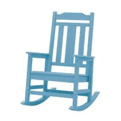 Light Blue HDPE Plastic Adirondack Chair Outdoor Rocking Chair For Patio And Garden (1-Pack)