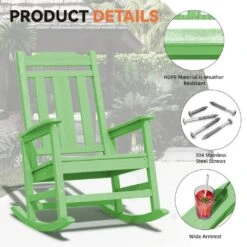 Light Green HDPE Plastic Adirondack Chair Outdoor Rocking Chair For Patio And Garden (1-Pack) -Jearey jearey plastic adirondack chairs jctrty lgreen 44 1000